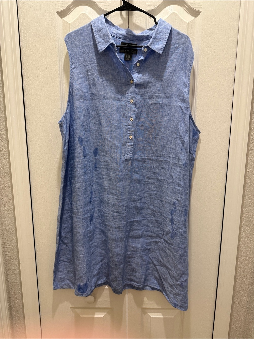 Tahari Light Blue Linen Midi Shirt Dress